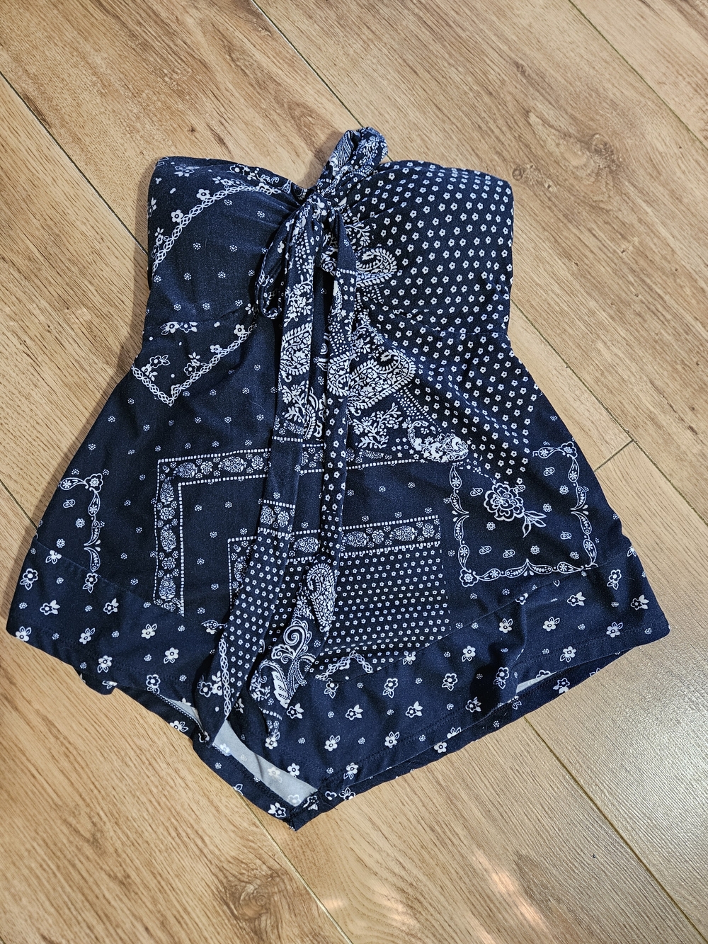 No Boundaries Navy Bandana Print Strapless Romper Juniors Size Extra Small